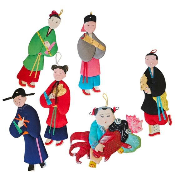 VTG Lot 6 Silk Immortals Of Eternity Chinese Mythology Paper Doll Ornaments - Picture 1 of 16